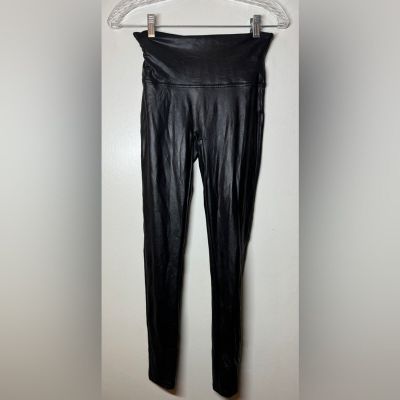 Spanx Faux Leather Black Stretchy Pull On Leggings Style 09162400 Size Medium